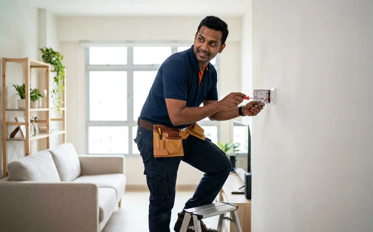 Handyman AZ technician providing electrical in a Singapore home