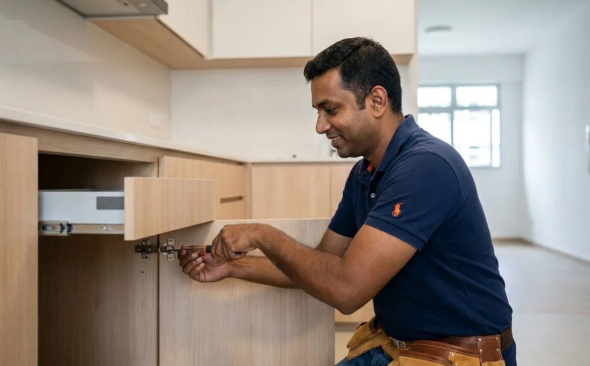 Handyman AZ technician providing kitchen cabinets in a Singapore home