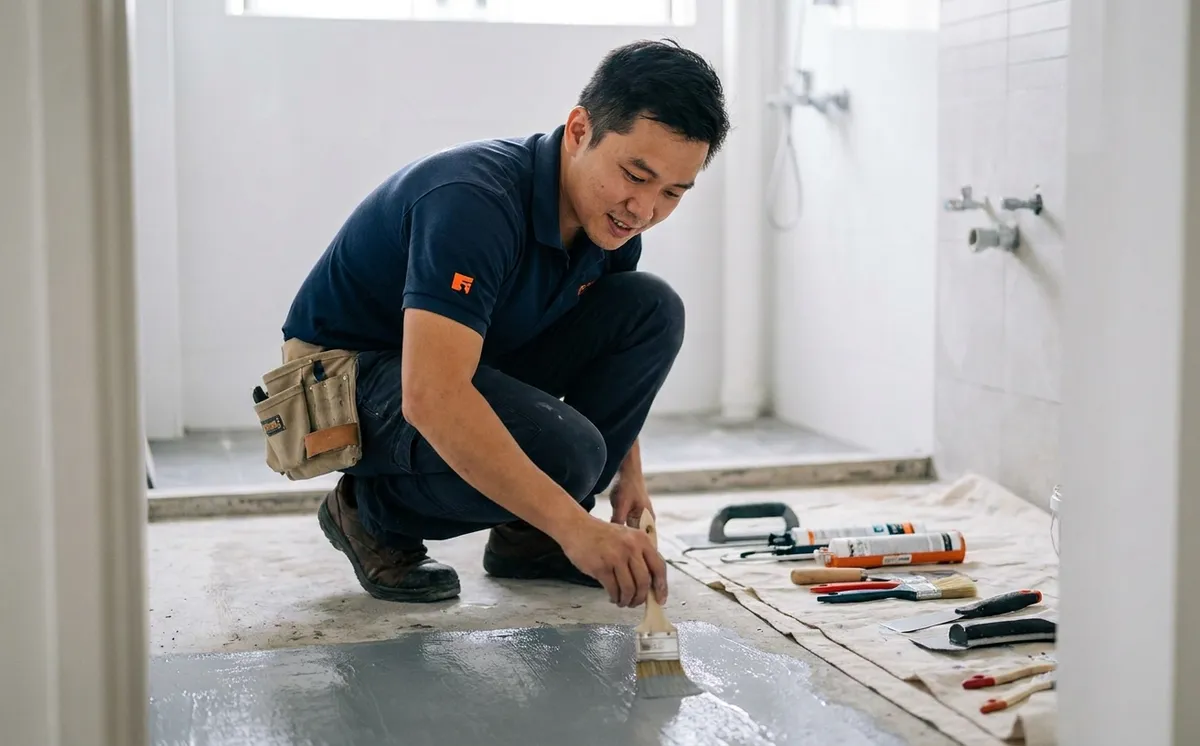 Handyman AZ technician providing waterproofing in a Singapore home
